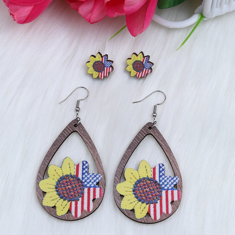 Wholesale Circle Water Drop Shaped Eagle Maple Leaf Heart Wood Earrings