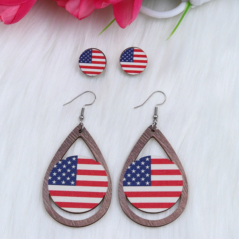 Wholesale Circle Water Drop Shaped Eagle Maple Leaf Heart Wood Earrings