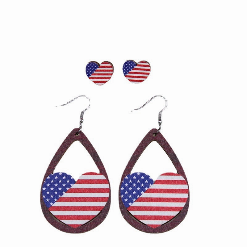 Wholesale Circle Water Drop Shaped Eagle Maple Leaf Heart Wood Earrings