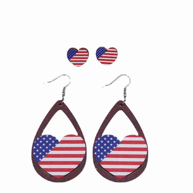 Wholesale Circle Water Drop Shaped Eagle Maple Leaf Heart Wood Earrings