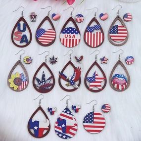 Wholesale Circle Water Drop Shaped Eagle Maple Leaf Heart Wood Earrings