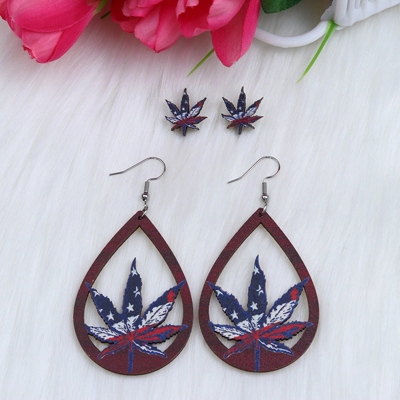 Wholesale Circle Water Drop Shaped Eagle Maple Leaf Heart Wood Earrings