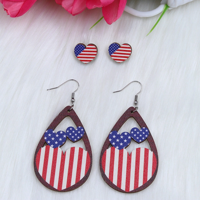 Wholesale Circle Water Drop Shaped Eagle Maple Leaf Heart Wood Earrings
