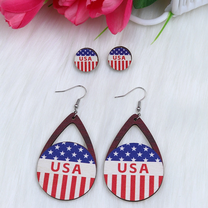 Wholesale Circle Water Drop Shaped Eagle Maple Leaf Heart Wood Earrings