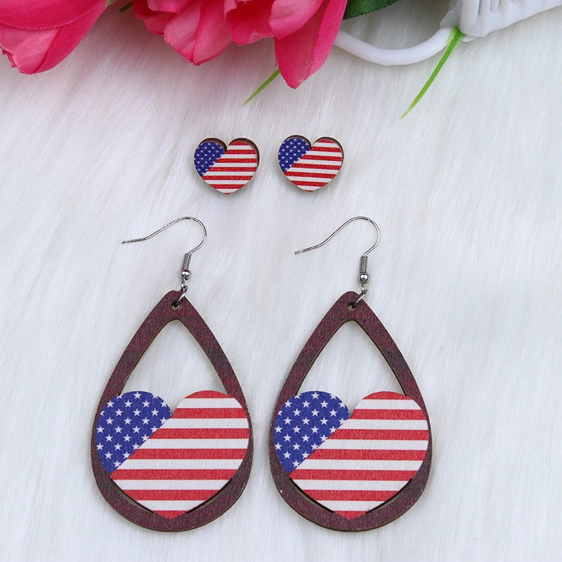 Wholesale Circle Water Drop Shaped Eagle Maple Leaf Heart Wood Earrings