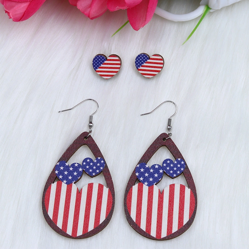 Wholesale Circle Water Drop Shaped Eagle Maple Leaf Heart Wood Earrings