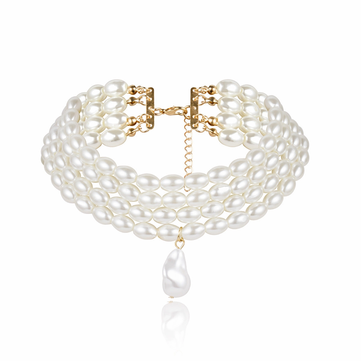 Wholesale Circular Geometric Multi-layer Rice Shaped Pearl Necklaces