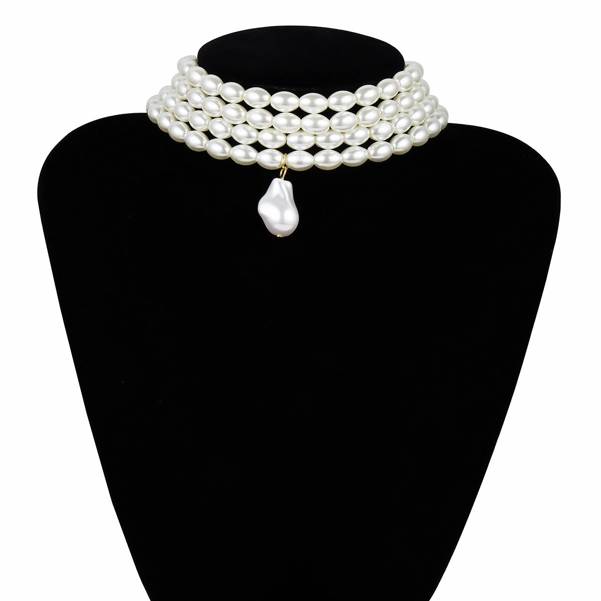 Wholesale Circular Geometric Multi-layer Rice Shaped Pearl Necklaces