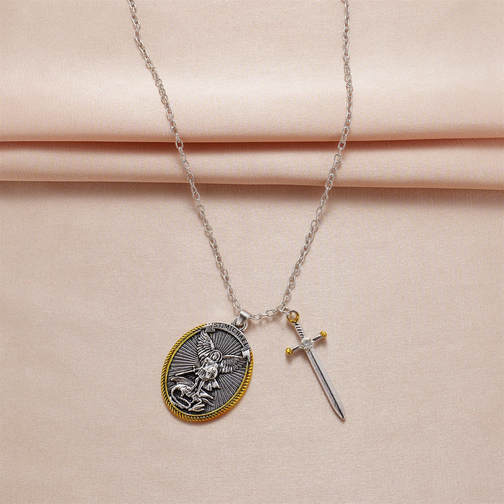Wholesale Circular Shield Sword Alloy Necklaces
