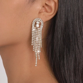 Wholesale Claw Chain Geometric Rhinestone Tassel Sparkling Earrings