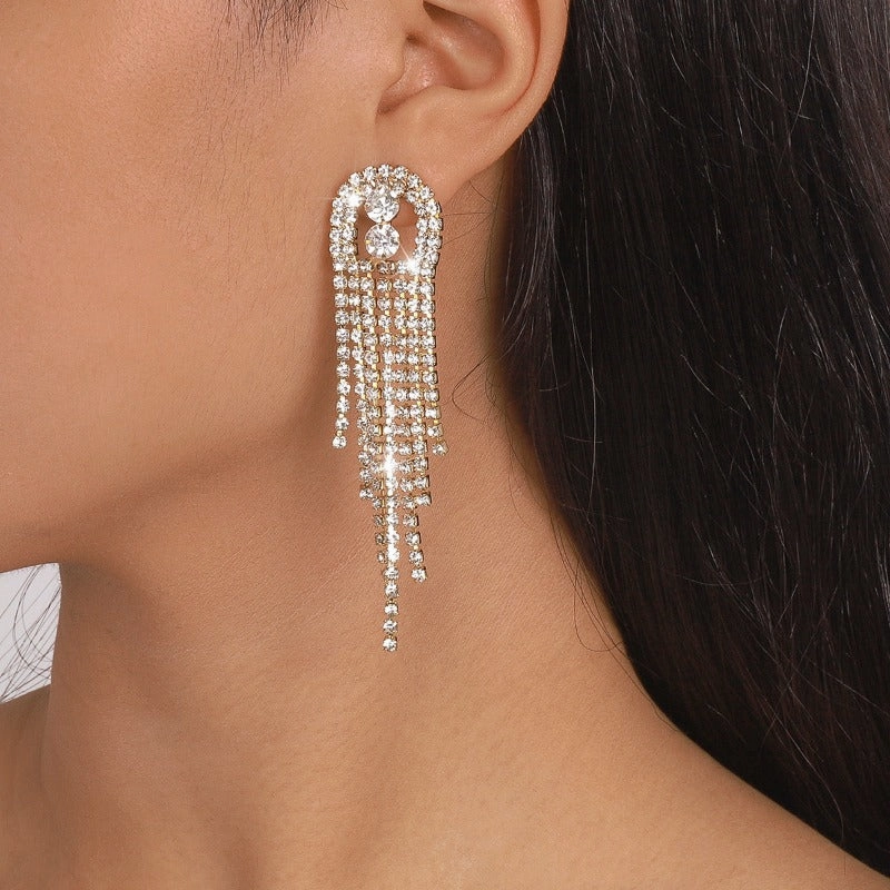 Wholesale Claw Chain Geometric Rhinestone Tassel Sparkling Earrings