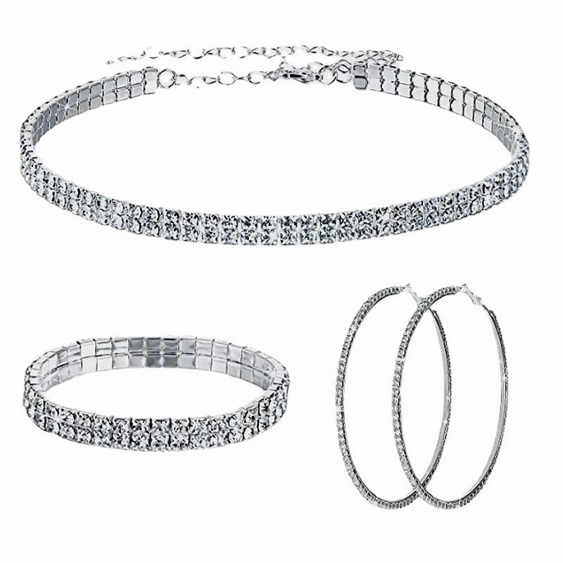 Wholesale Claw Chain Rhinestone Bacelet Big Earring Set Combination