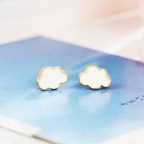 Wholesale Cloud Drip Oil White Alloy Ear Studs