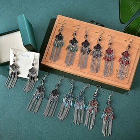 Wholesale Clover Full Diamond Tassel Alloy Earrings