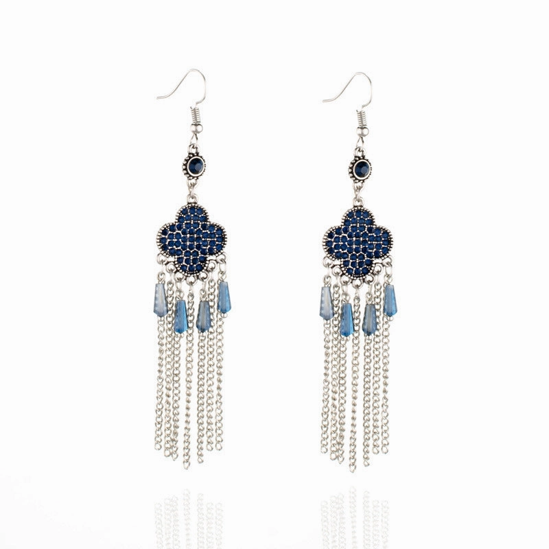 Wholesale Clover Full Diamond Tassel Alloy Earrings