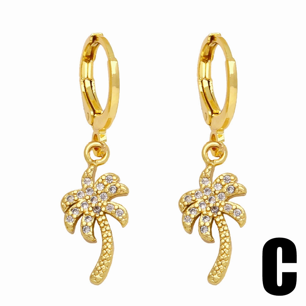 Wholesale Coconut Tree Life Tree Pendant Copper Earrings