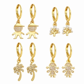Wholesale Coconut Tree Life Tree Pendant Copper Earrings