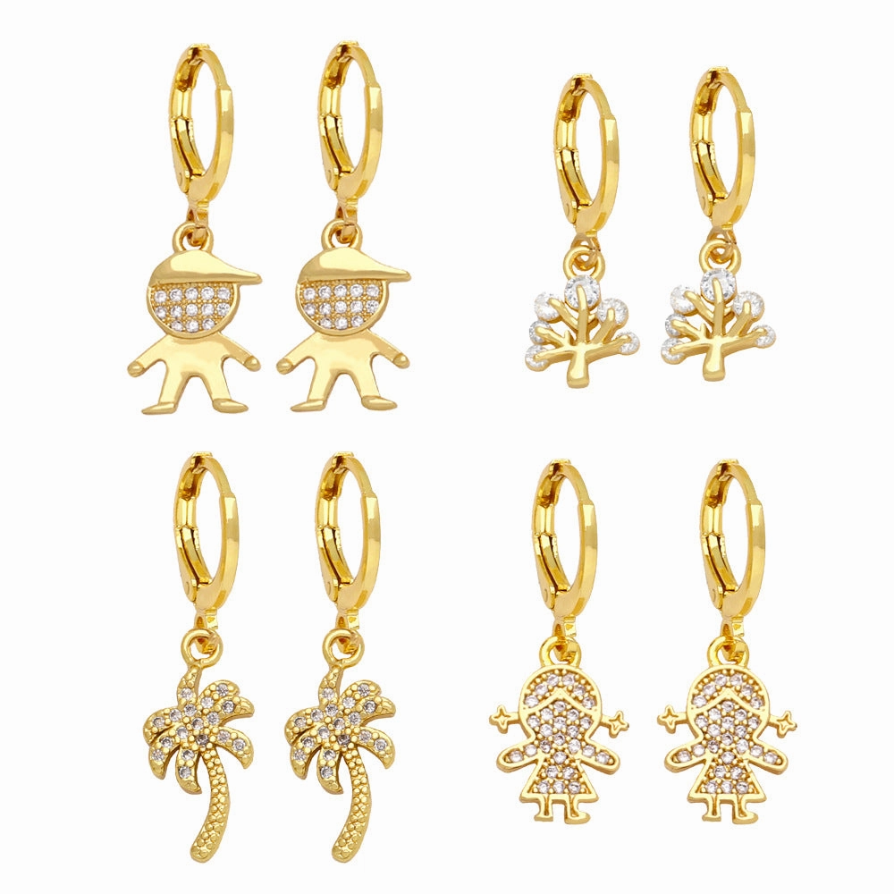 Wholesale Coconut Tree Life Tree Pendant Copper Earrings