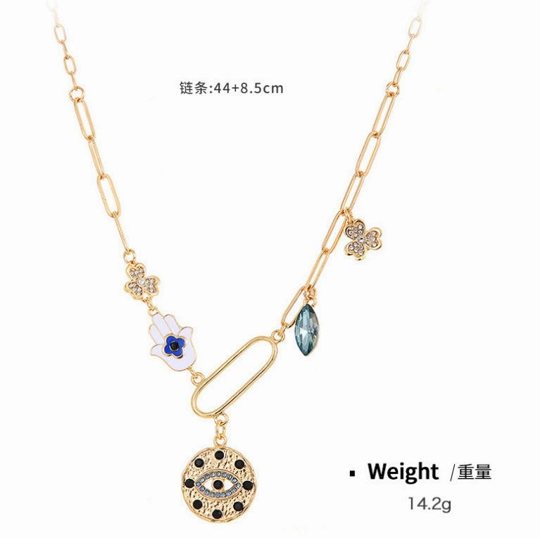 Wholesale Coin Inlaid Diamond Relief Alloy Necklaces