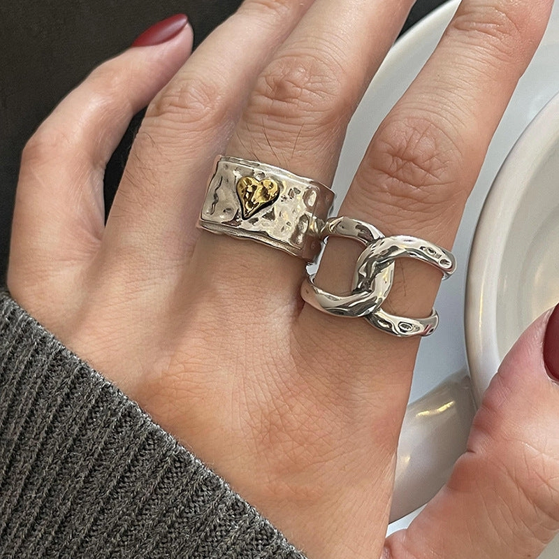 Wholesale Color Block Heart Sterling Silver Rings