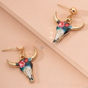 Wholesale Color Bull Head Alloy Earrings