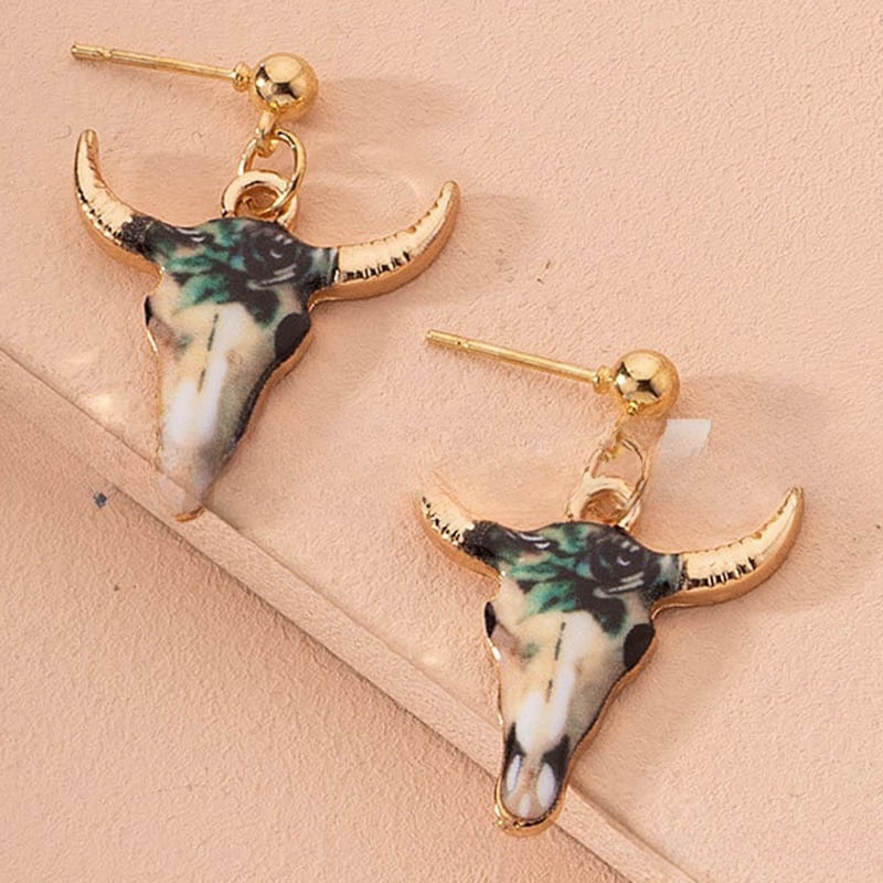Wholesale Color Bull Head Alloy Earrings