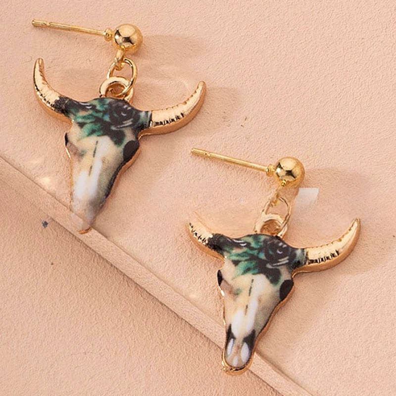 Wholesale Color Bull Head Alloy Earrings