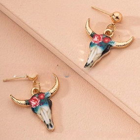 Wholesale Color Bull Head Alloy Earrings
