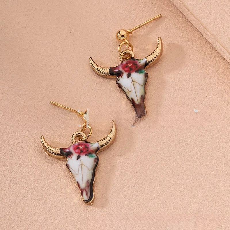 Wholesale Color Bull Head Alloy Earrings