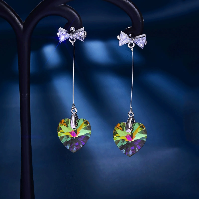 Wholesale Color Crystal Diamond Heart Alloy Earrings