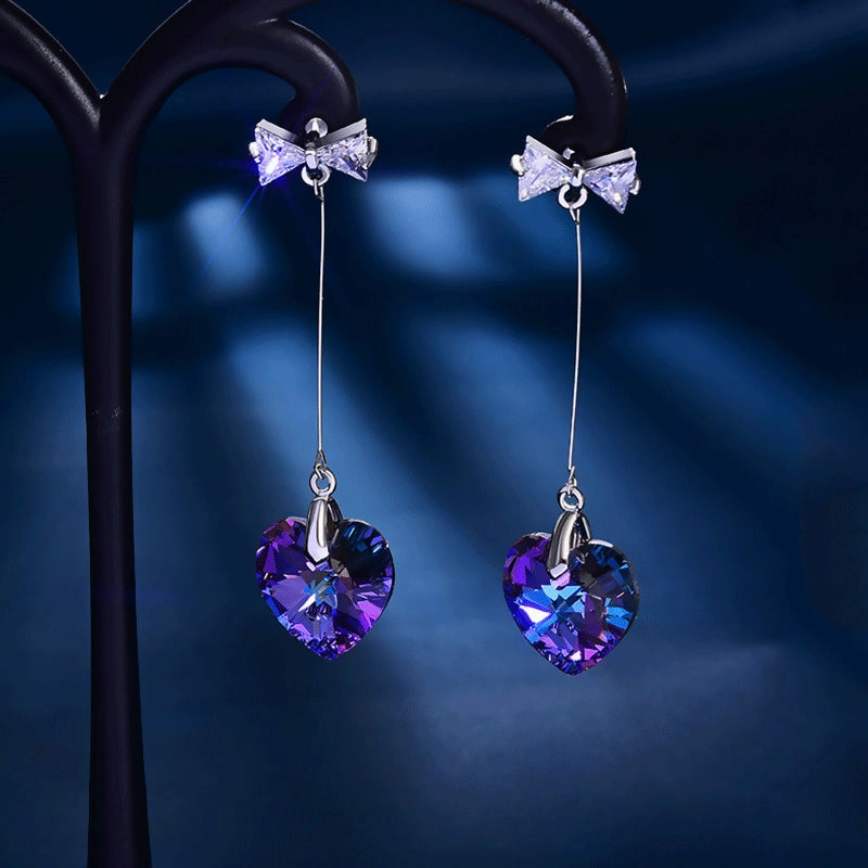 Wholesale Color Crystal Diamond Heart Alloy Earrings
