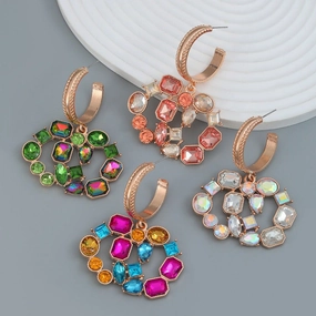 Wholesale Color Diamond Boho Party Gemstone Earrings