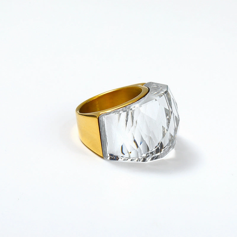 Wholesale Color Diamond Titanium Steel 18K Gold-plated Ring