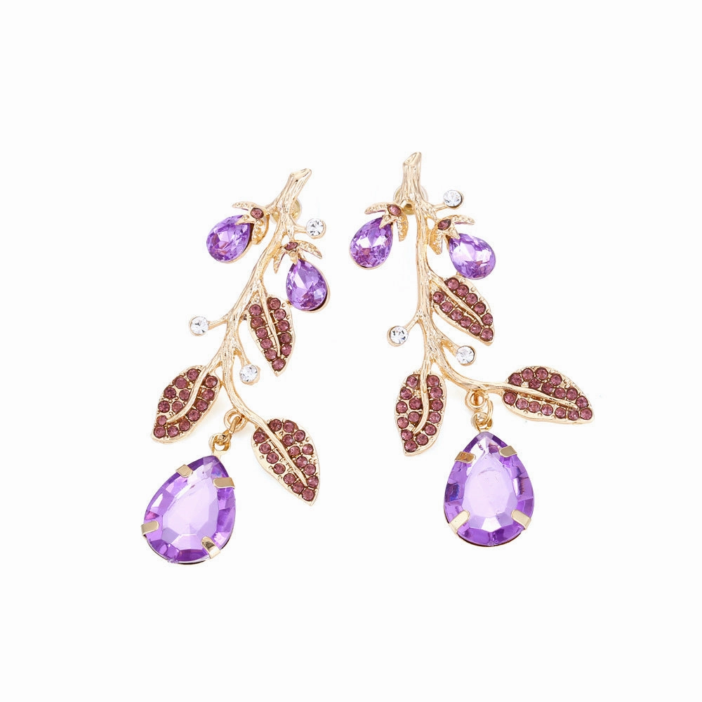 Wholesale Color Drill Branch Leaf Alloy Earrings