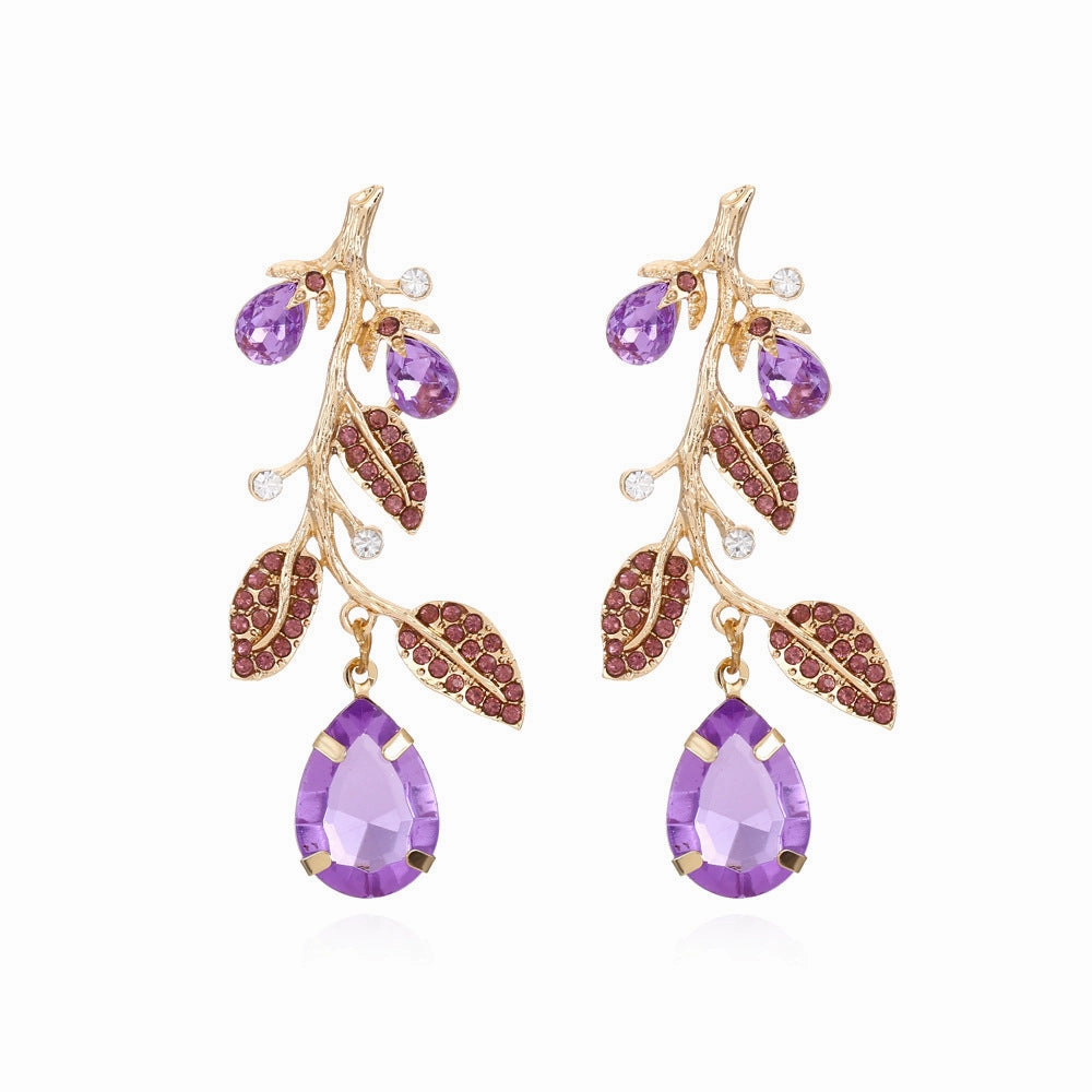 Wholesale Color Drill Branch Leaf Alloy Earrings