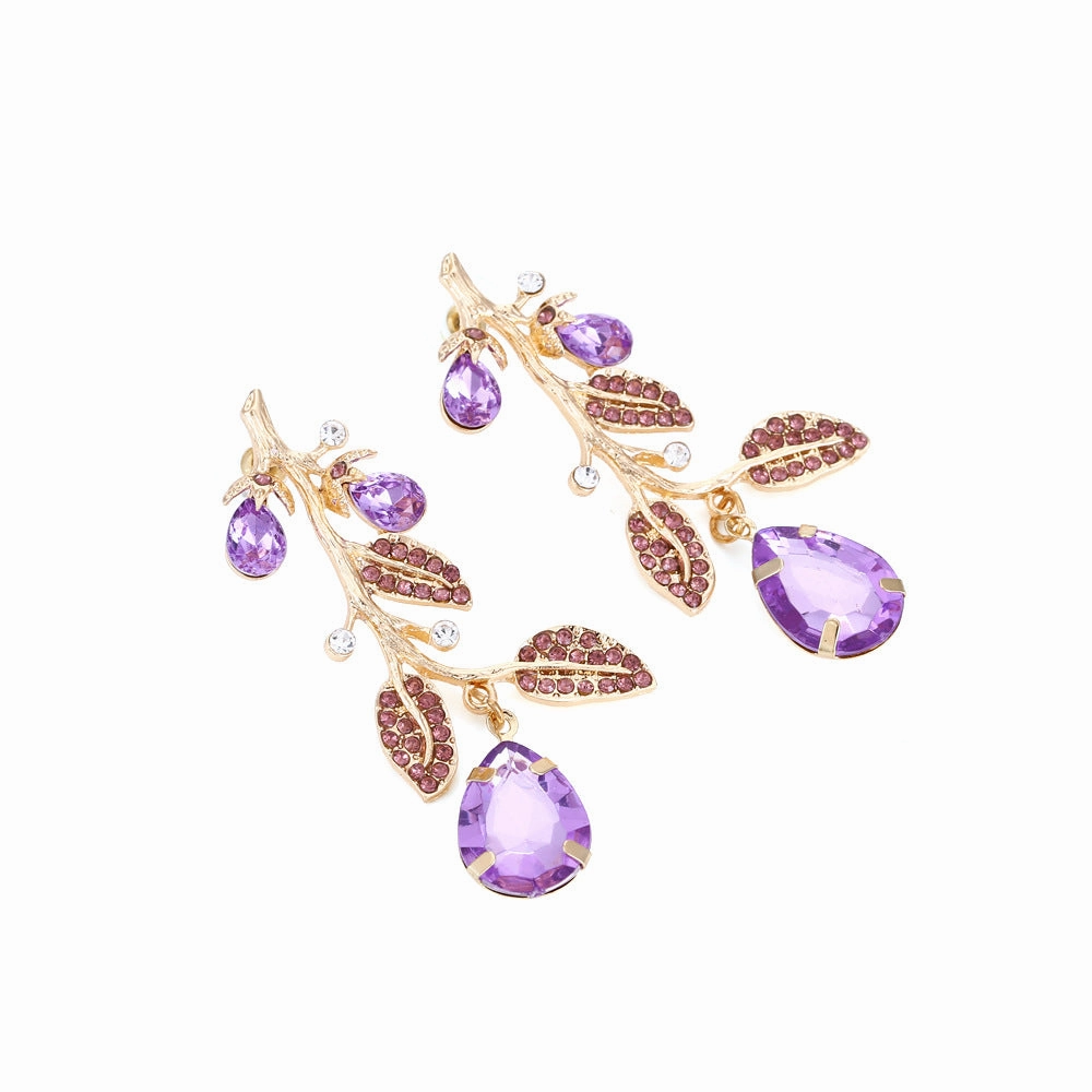 Wholesale Color Drill Branch Leaf Alloy Earrings