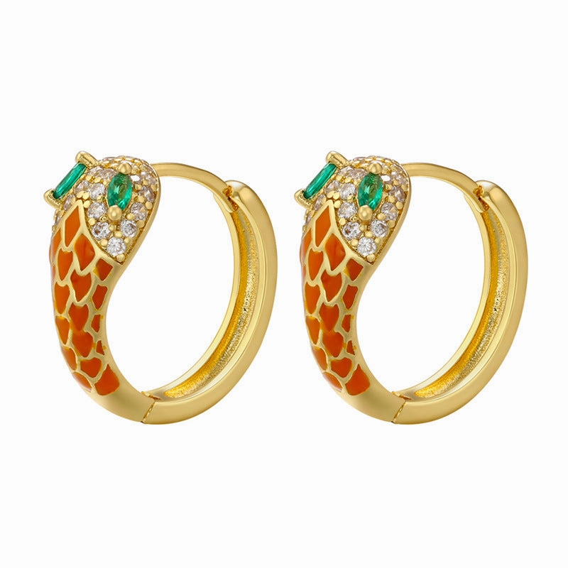 Wholesale Color Drip Oil Cobra Copper Earrings