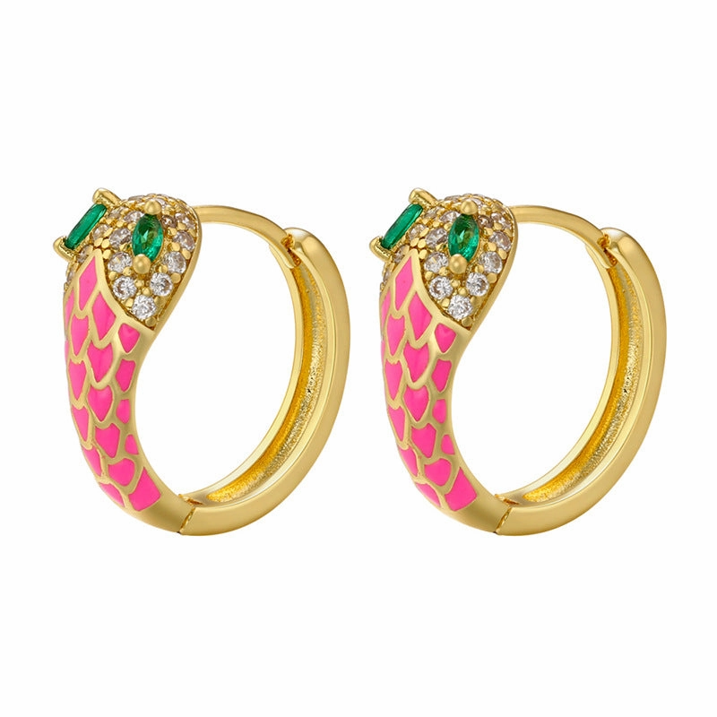Wholesale Color Drip Oil Cobra Copper Earrings