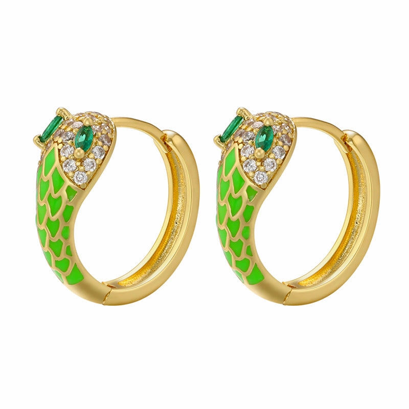 Wholesale Color Drip Oil Cobra Copper Earrings
