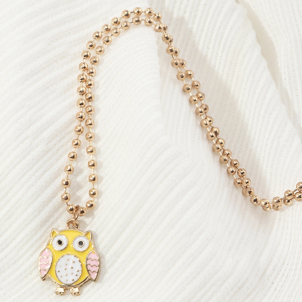 Wholesale Color Drip Owl Alloy Necklaces