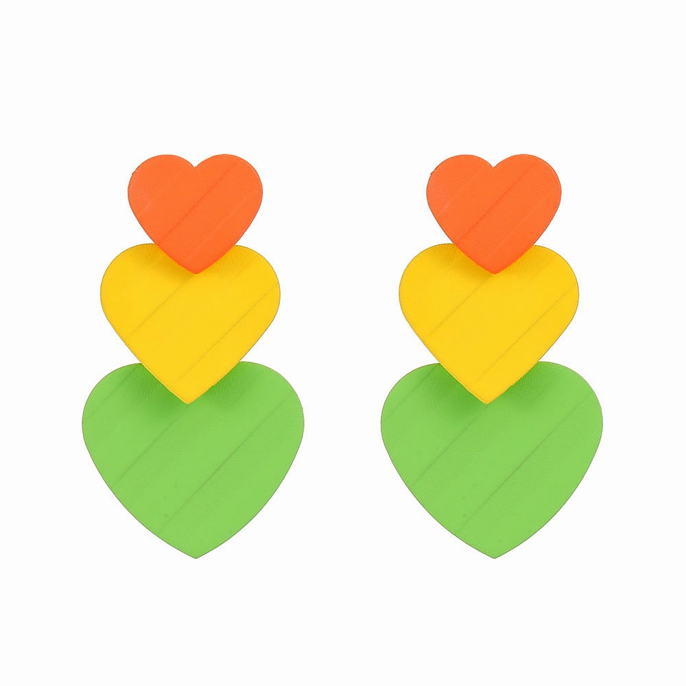 Wholesale Color Heart Spray Paint Twill Metal Earrings