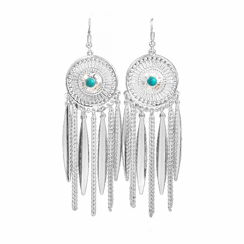 Wholesale Color Long Feather Tassel Alloy Earrings