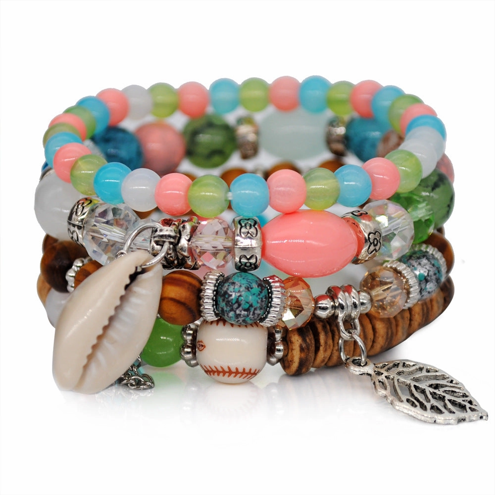 Wholesale Color Matching Shell Elastic Cord Multi Layer Beaded Bracelet