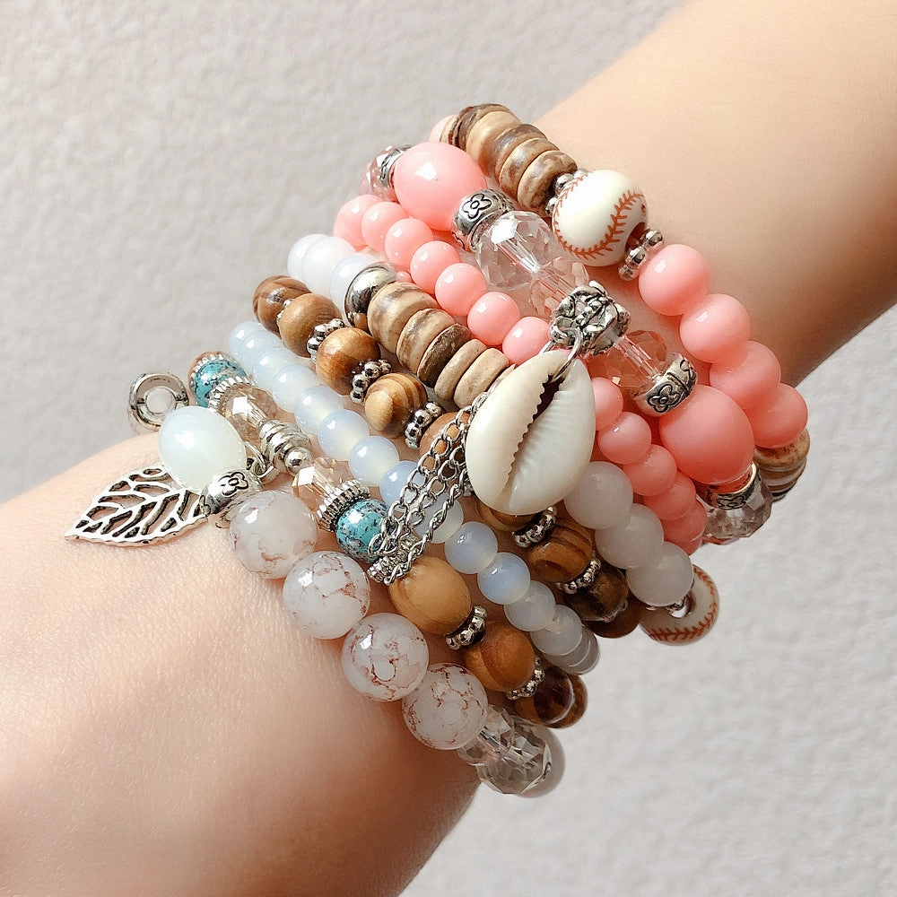 Wholesale Color Matching Shell Elastic Cord Multi Layer Beaded Bracelet