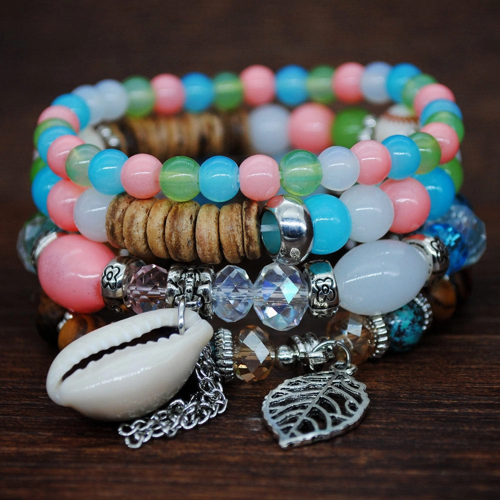 Wholesale Color Matching Shell Elastic Cord Multi Layer Beaded Bracelet