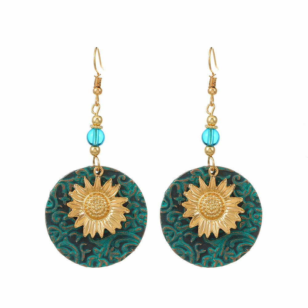 Wholesale Color Separation Double Layer Sunflower Pattern Earrings