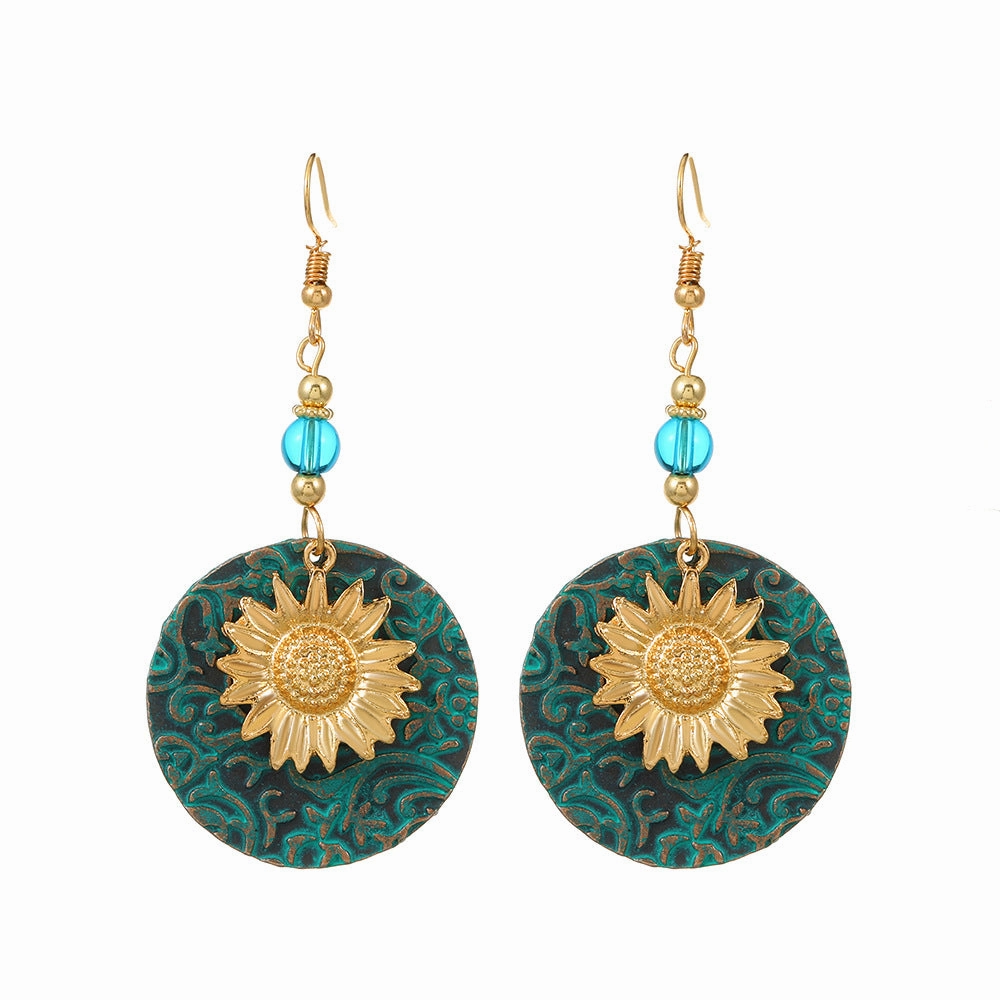 Wholesale Color Separation Double Layer Sunflower Pattern Earrings