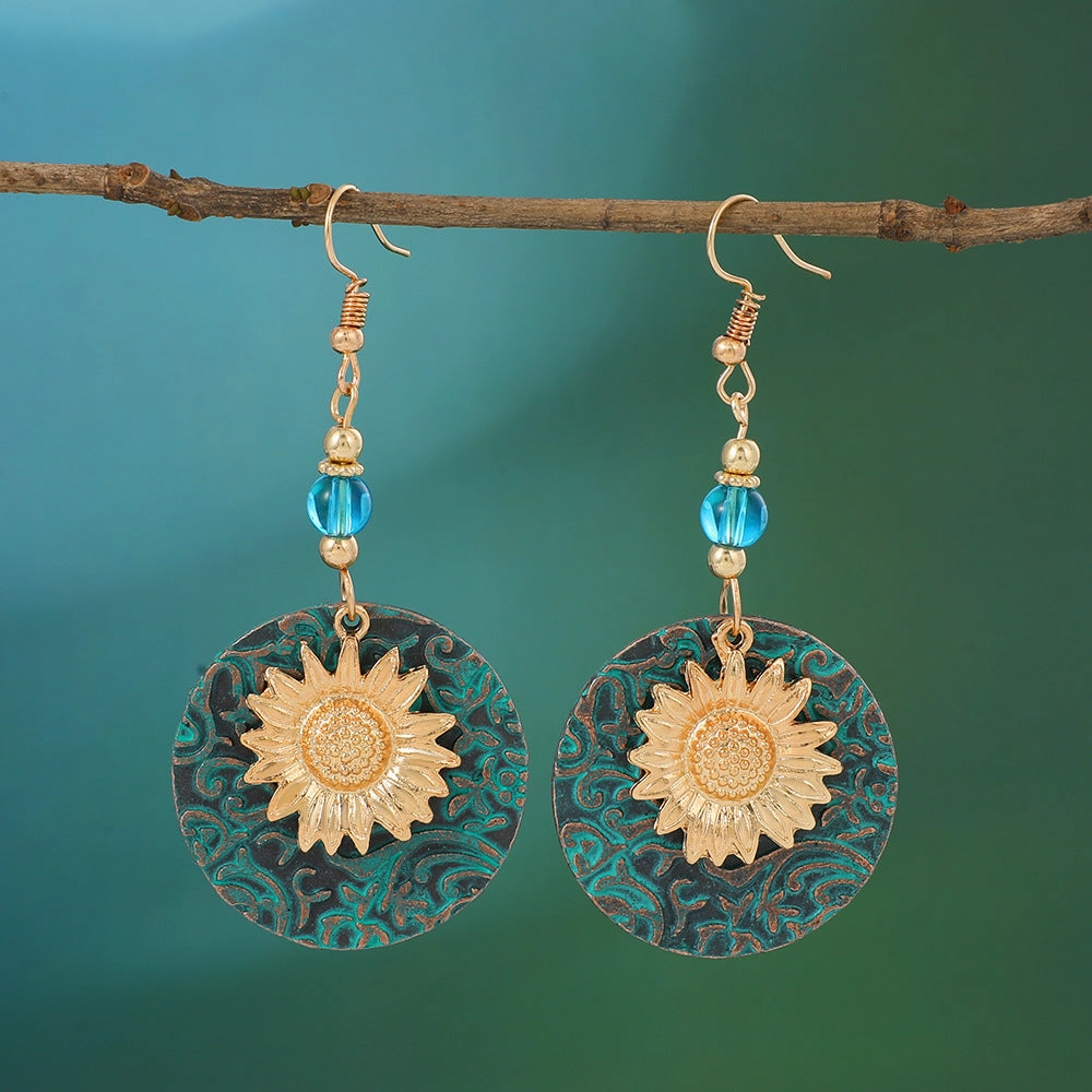Wholesale Color Separation Double Layer Sunflower Pattern Earrings