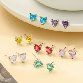Wholesale Color Set Ultra Glitter Zircon Heart Earrings