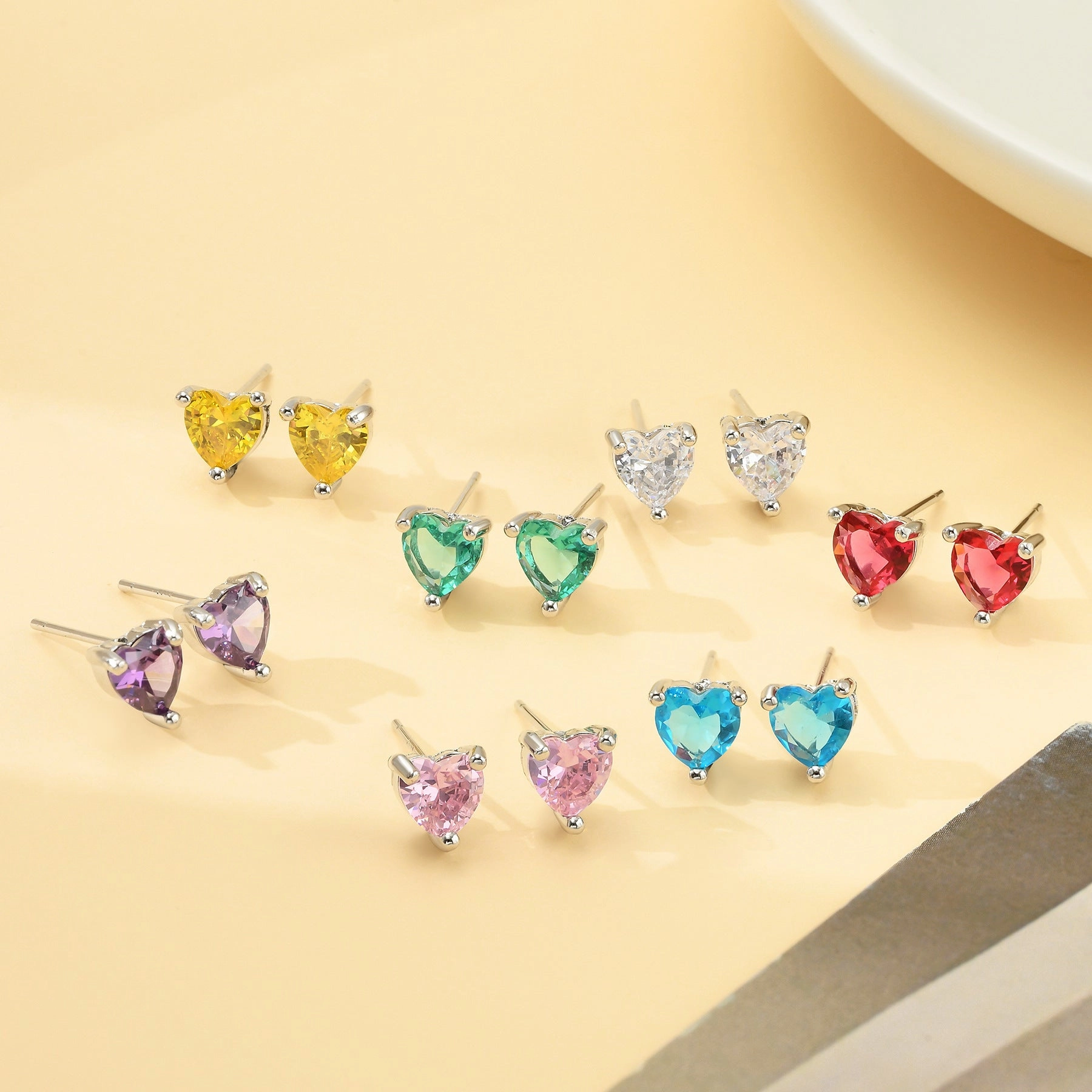 Wholesale Color Set Ultra Glitter Zircon Heart Earrings